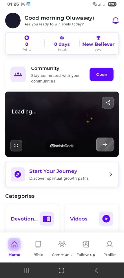 DiscipleDeck mobile home screen